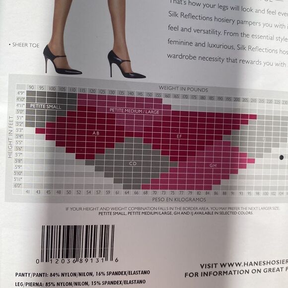 2 VTG Hanes Hosiery Silk Reflections Control Top Pantyhose Sandalfoot size GH - Picture 4 of 5